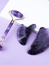 Kit Sorveil Jade & Gua Sha — Rolo e Raspador em Ametista Natural para Drenagem Facial